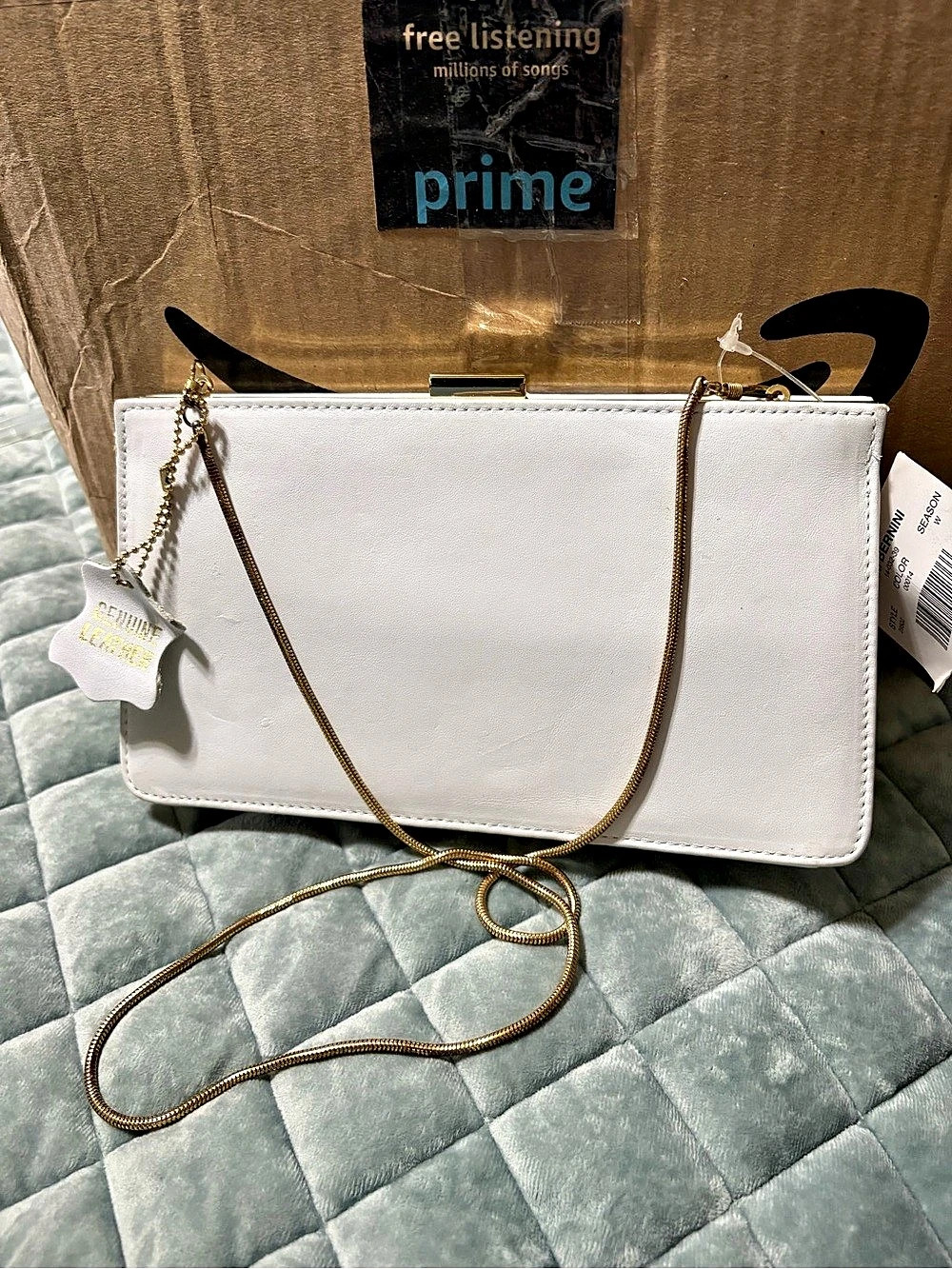 GB White Frame Clutch with Chain NWT